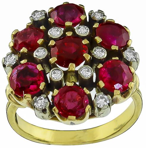 Round Cut Ruby Diamond 18k Yellow Gold Ring