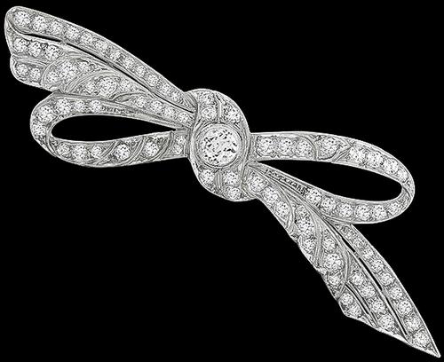 Art Deco Round Cut Diamond Platinum Pin