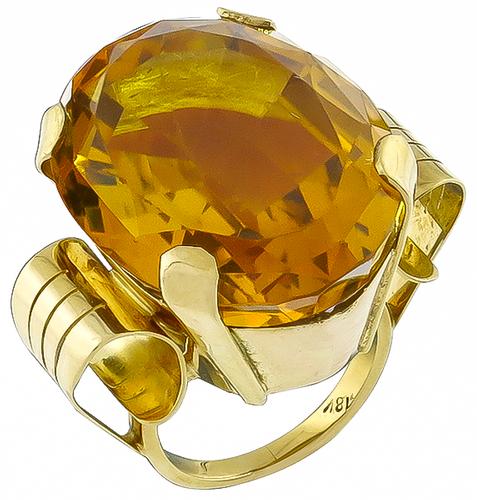 Retro Oval Cut Citrine 18k Yellow Gold Ring