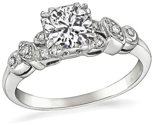 Art Deco Round Cut Diamond Platinum Engagement Ring