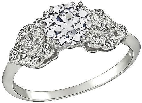 Art Deco Old Mine Cut Diamond Platinum Engagement Ring