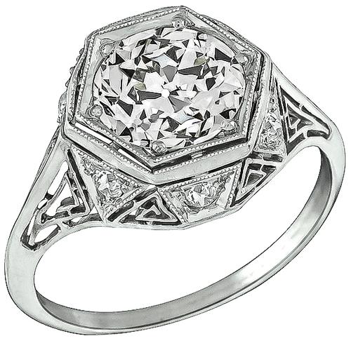 Art Deco Old European Cut Diamond Platinum Engagement Ring