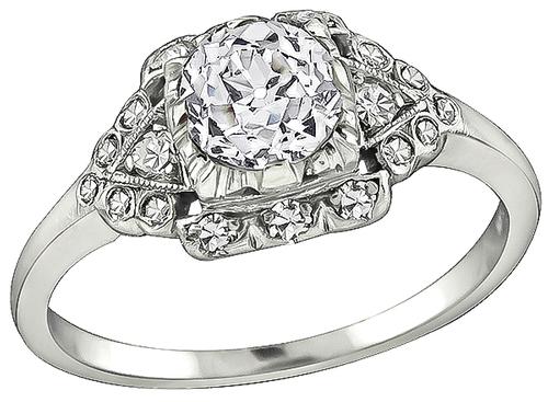 Art Deco Old European Cut Diamond Platinum Engagement Ring