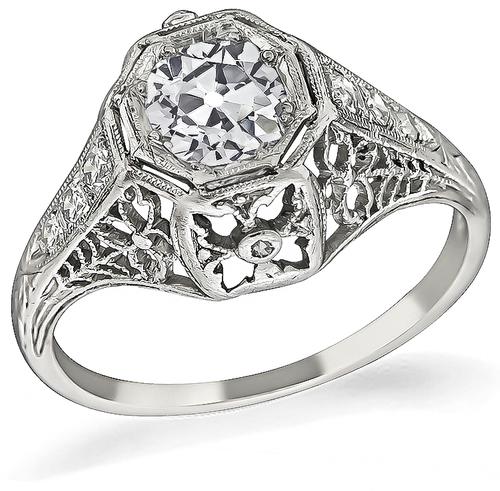 Edwardian Cushion Cut Diamond Platinum Engagement Ring