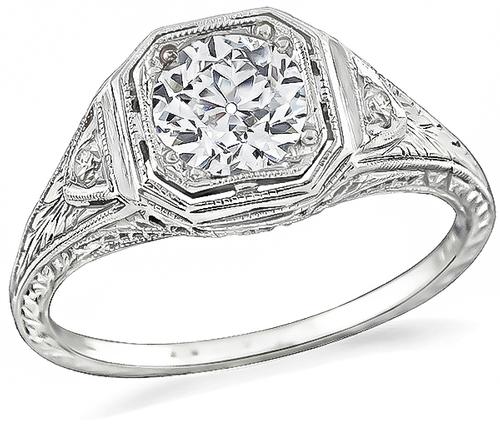 Edwardian Old European Cut Diamond 18k White Gold Engagement Ring