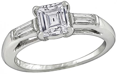 1940s Rectangular Step Cut Diamond Platinum Engagement Ring