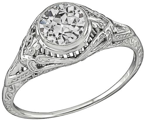 Edwardian Old European Cut Diamond 14k White Gold Engagement Ring