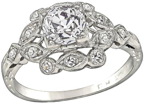 Art Deco Old Mine Cut Diamond Platinum Engagement Ring