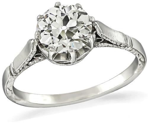 Victorian Old European Cut Diamond Platinum Solitaire Engagement Ring