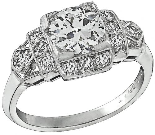 Art Deco Old Mine Cut Diamond Platinum Engagement Ring