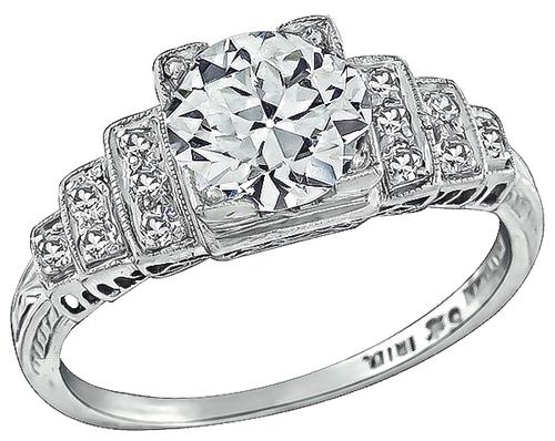 Art Deco Old Mine Cut Diamond Platinum Engagement Ring