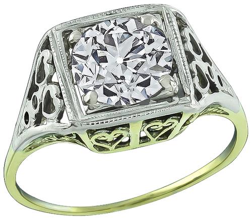 Victorian Old European Cut Diamond 14k Yellow and White Gold Engagement Ring