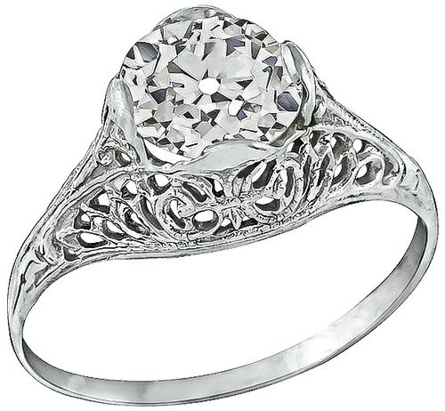 Edwardian Old European Cut Diamond 14k White Gold Engagement Ring 