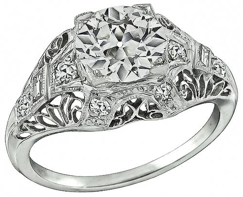 Art Deco Old European Cut Diamond Platinum Engagement Ring