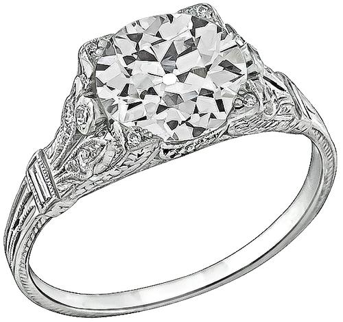 Art Deco Old European Cut Diamond Platinum Engagement Ring