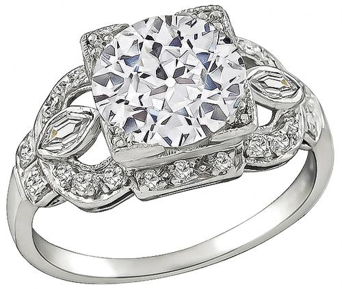 Art Deco Old Mine Cut Diamond Platinum Engagement Ring