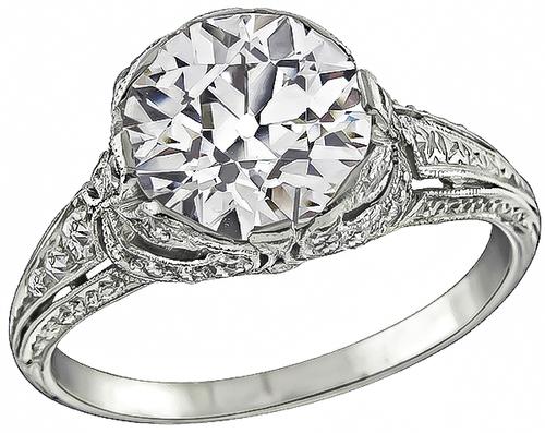 Art Deco Old Mine Cut Diamond platinum Engagement Ring