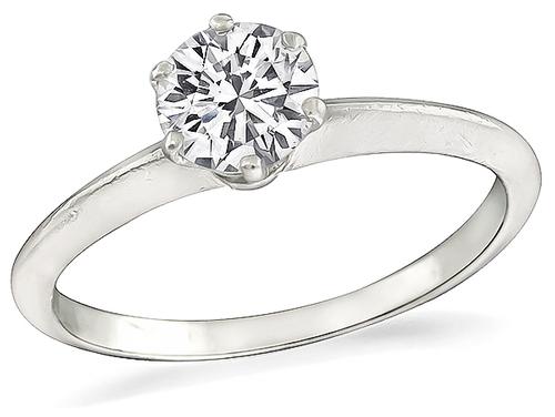 1920s Round Brilliant Cut Diamond Platinum Solitaire Platinum Engagement Ring by Tiffany & Co