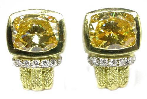 Yellow Stone & Diamond  14k Yelllow Gold Earrings