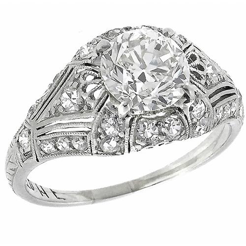 Edwardian 1.43ct Old European Cut Diamond Platinum Engagement Ring