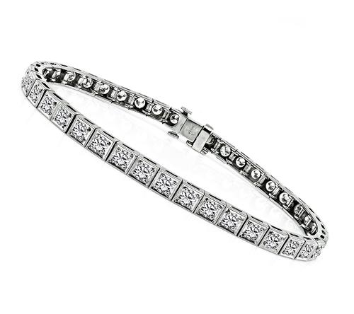 Vintage Round Cut Diamond Platinum Bracelet