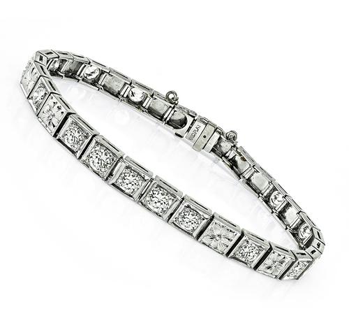 Vintage Old European Cut Diamond Platinum Line Bracelet