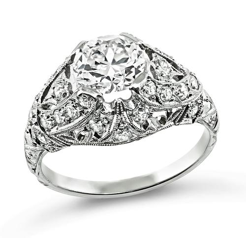 Vintage Round Cut Diamond Platinum Engagement Ring