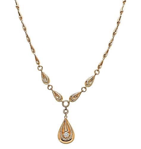Round Cut Diamond 18k Pink Gold Necklace