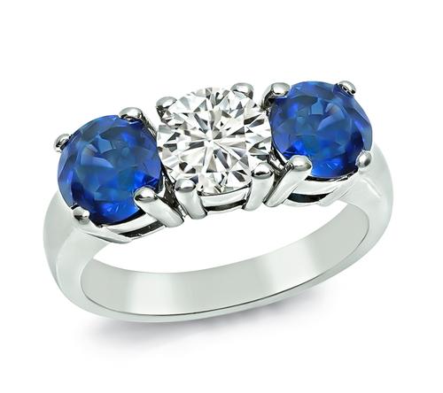 Round Cut Diamond and Sapphire 14k White Gold Ring