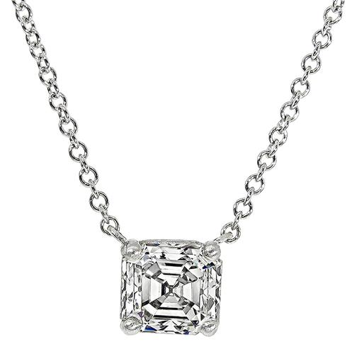 Asscher Cut Diamond 14k White Gold Pendant Necklace