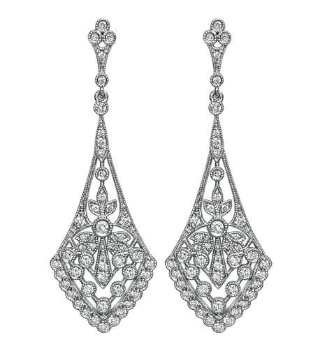 Round Cut Diamond Platinum Chandelier Earrings