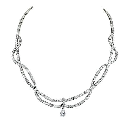 13.08cttw Pear and Round Cut Diamond 18k White Gold Necklace