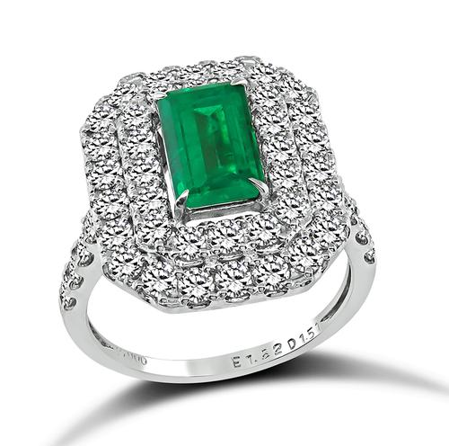 Emerald Cut Emerald Round Cut Diamond Platinum Ring