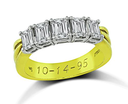 Emerald Cut Diamond 18k Yellow Gold Platinum Ring
