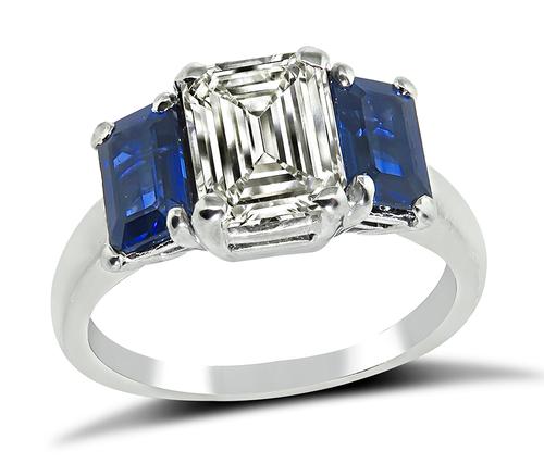 Emerald Cut Diamond Emerald Cut Sapphire Platinum Engagement Ring