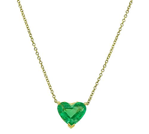 Heart Shape Emerald 14k Yellow Gold Pendant Necklace