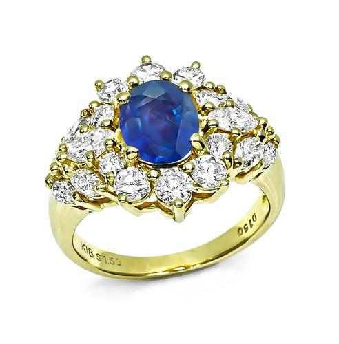 Oval Cut Sapphire Marquise and Round Cut Diamond 18k Yellow Gold Ring