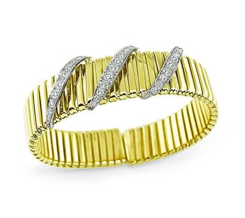 Round Cut Diamond 18k Yellow and White Gold Bangle