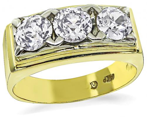 Old Mine Cut Diamond 14k Yellow Gold Men's Ring