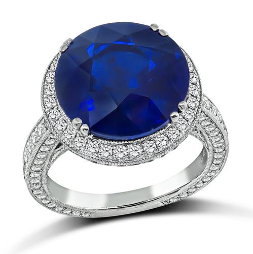 Round Cut Sapphire Round Cut Diamond 18k White Gold Engagement Ring