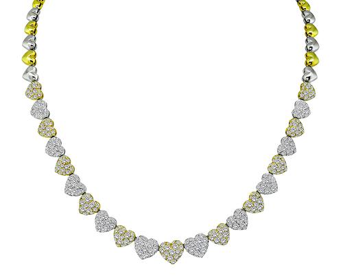Round Cut Diamond 18k Yellow and White Gold Heart Necklace