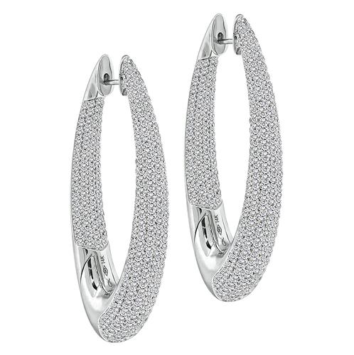 Round Cut Diamond 14k White Gold Hoops Earrings