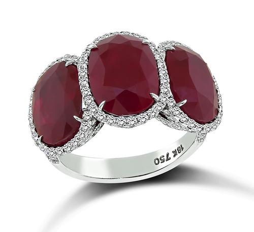Oval Cut Ruby Round Cut Diamond 18k White Gold Ring
