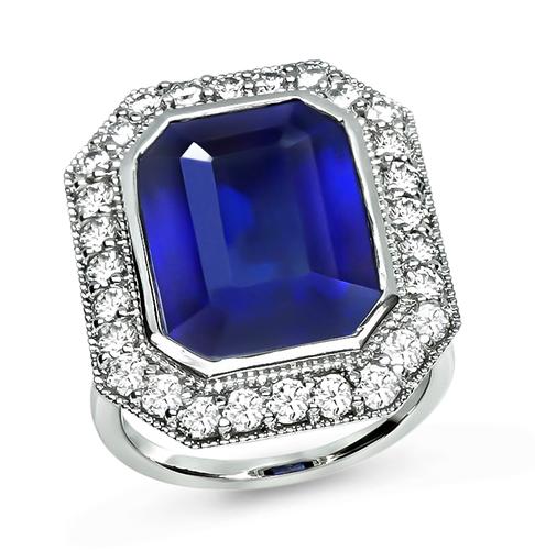 Emerald Cut Sapphire Round Cut Diamond Platinum Engagement Ring