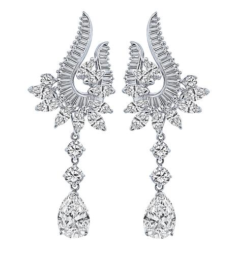 5.50ct Pear Shape Diamond 8.00ct Baguette Round and Marquise Cut Diamond 14k White Gold Night and Day Earrings