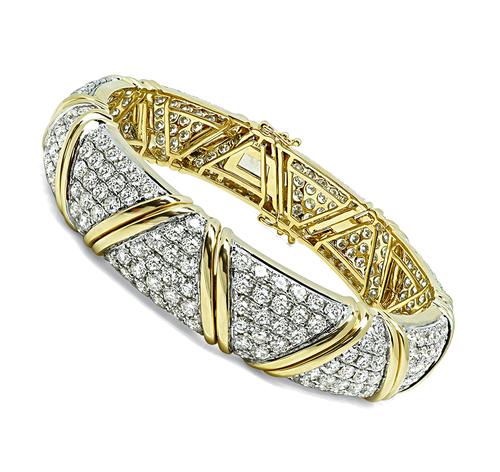 Round Cut Diamond 14k Yellow and White Gold Bangle
