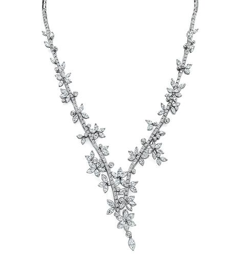 Marquise and Round Cut Diamond 18k White Gold Necklace