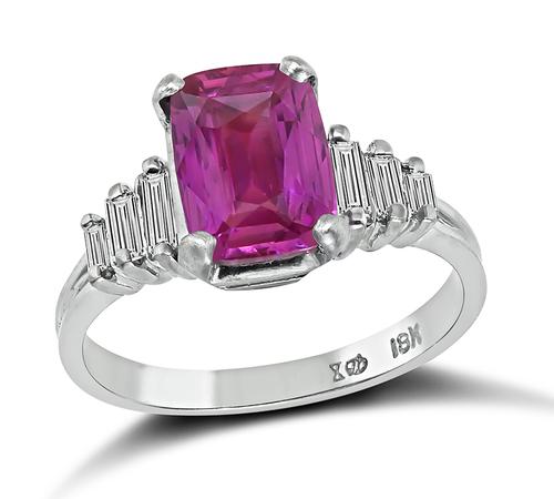 Cushion Cut Pink Sapphire Diamond 18k White Gold Ring