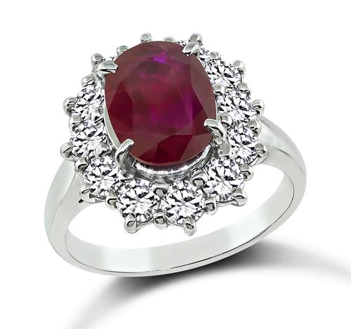 Oval Cut Burma Ruby Round Cut Diamond Platinum Halo Engagement Ring
