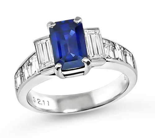 Emerald Cut Sapphire Emerald Cut Diamond Platinum Ring